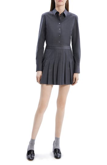 THEORY THEORY LONG SLEEVE PLEATED SHIRTDRESS 