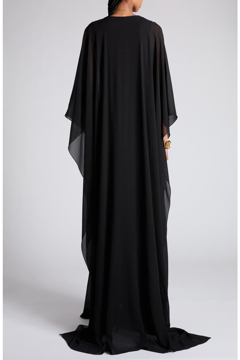 Plunge Neck Silk Georgette Gown, Alternate, color, BLACK