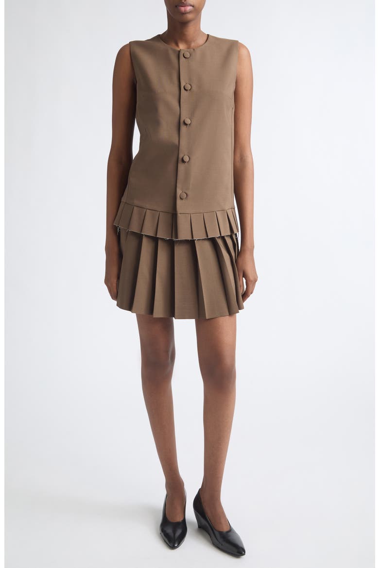 Pleated Miniskirt, Alternate, color, BROWN