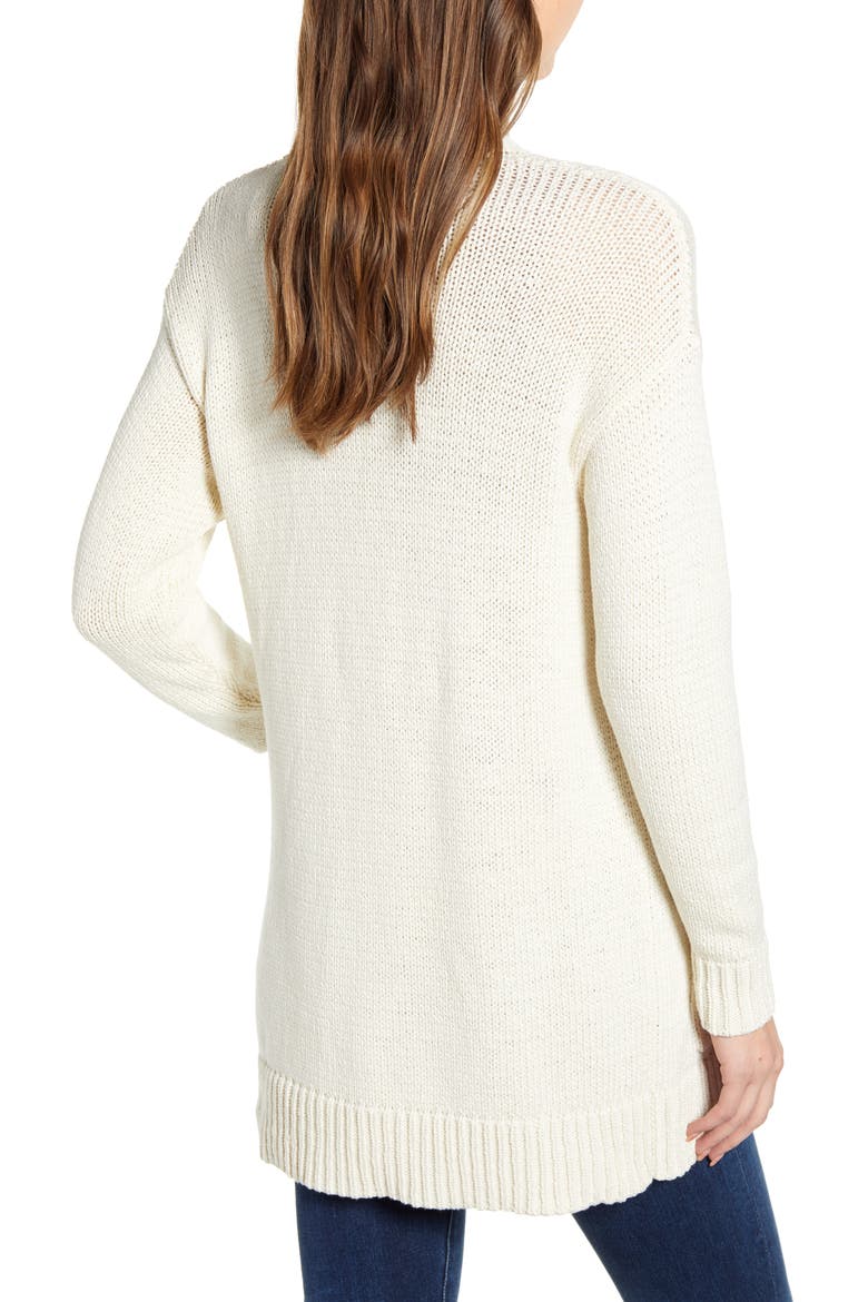 Cable Accent Cotton Blend Cardigan, Alternate, color, CREAM