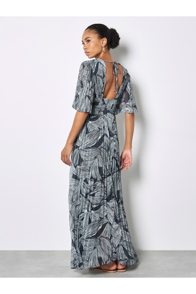 Floral Chiffon Pleat Maxi Dress, Alternate, color, Navy