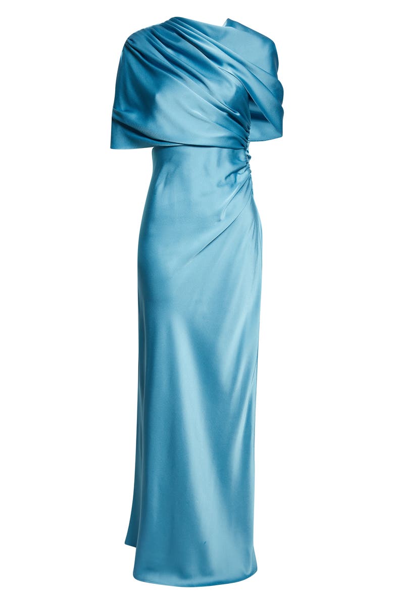 Stella McCartney Draped Satin Cape Gown, Alternate, color, Steel Blue