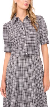 Vince Camuto Plaid Puff Sleeve Button-Up Top