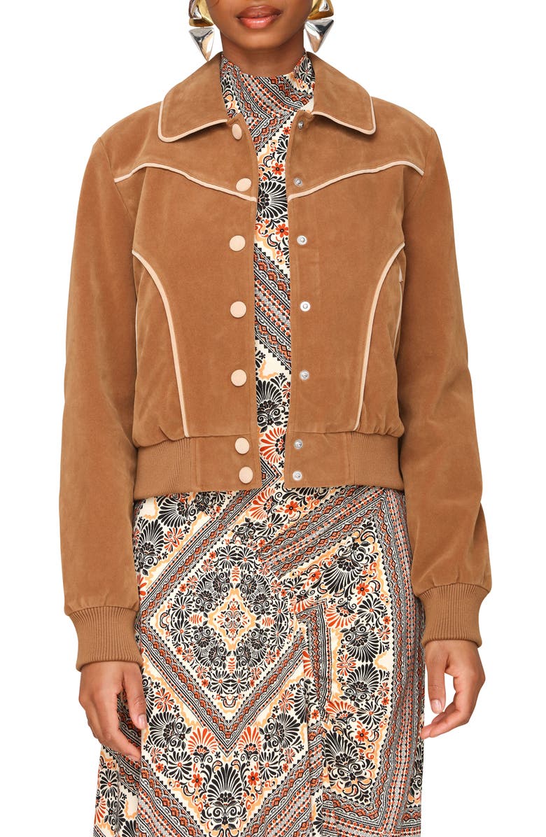 Avec Les Filles Faux Suede Western Bomber Jacket, Main, color, Chai