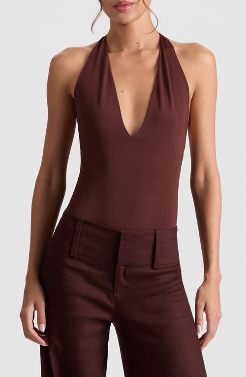 Alice And Olivia Alice + Olivia Pippa Plunge Halter Bodysuit In Burgundy