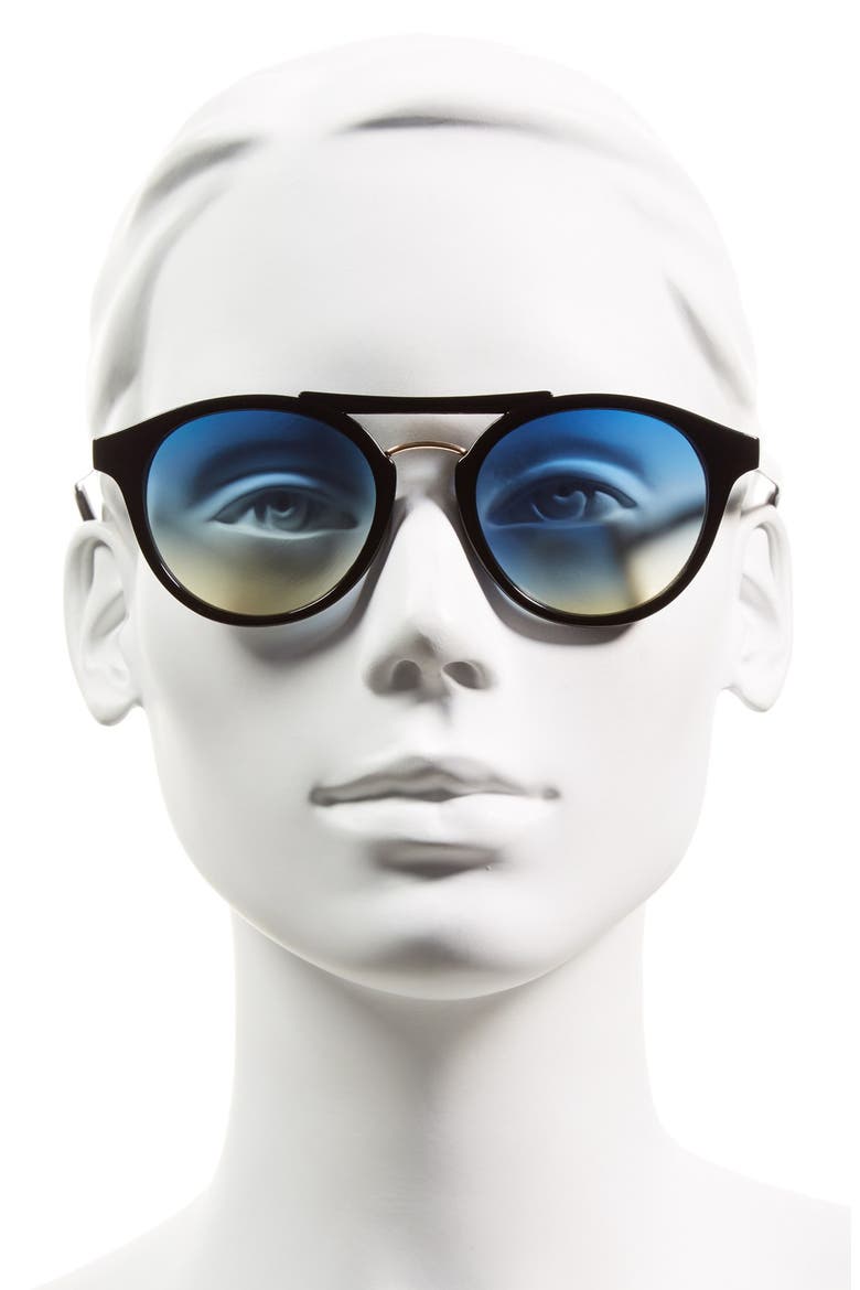 50mm Round Retro Sunglasses, Alternate, color, BLACK
