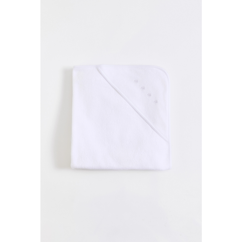 Babycottons Logo Hooded Towel With Glove For Infant In White
