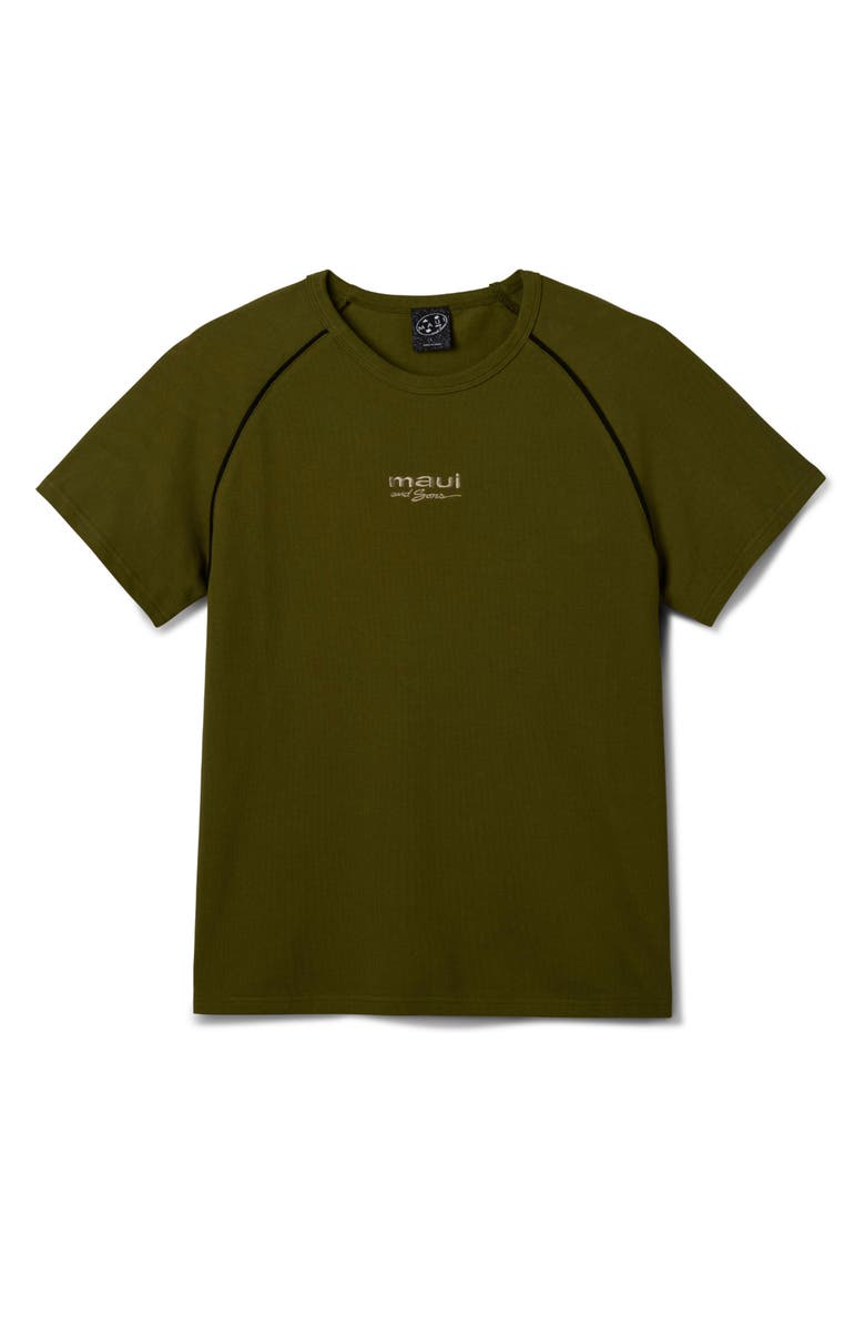 Maui & Sons Embroidered Logo Raglan Sleeve Cotton T-Shirt, Alternate, color, Olive