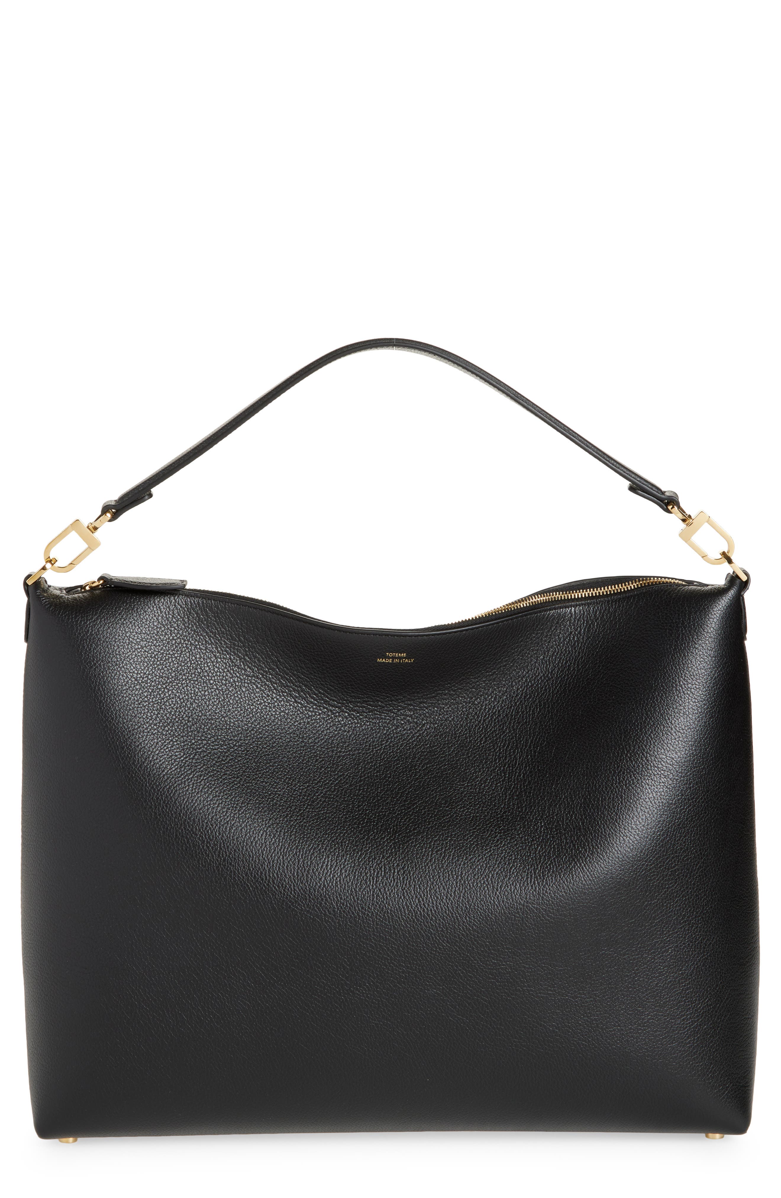 TOTEME Medium Bevel Leather Hobo Bag, Main, color, Black