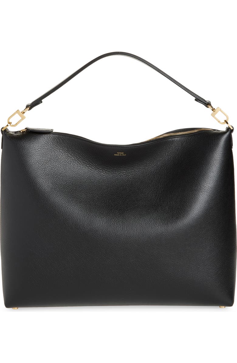TOTEME Medium Bevel Leather Hobo Bag, Main, color, Black