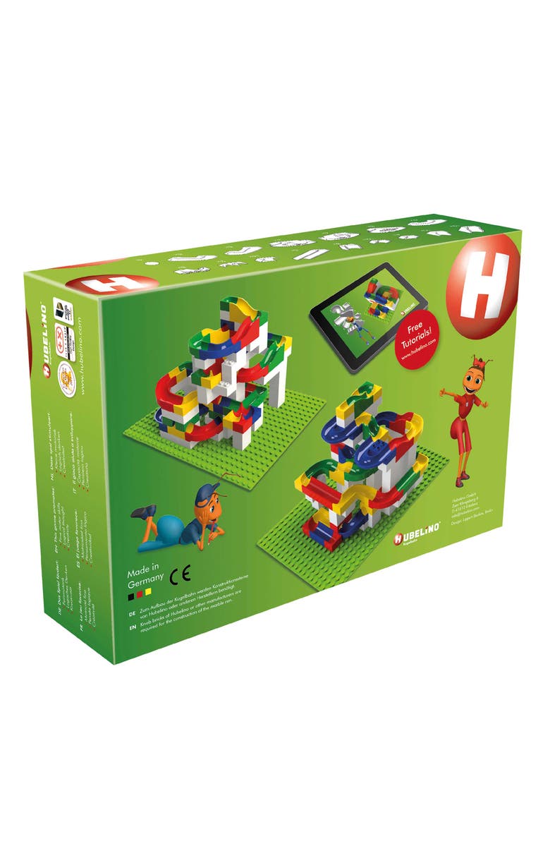 Hubelino 128 Piece Marble Run Toy - Compatible with Building Blocks - STEM Toy for Kids Ages 4+, Made in Germany, 124 Run Elements & 4 Marbles, Alternate, color, Multi