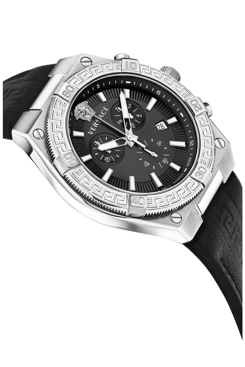 V-Sporty Creca Leather Strap Watch, 46mm, Alternate, color, STAINLESS STEEL