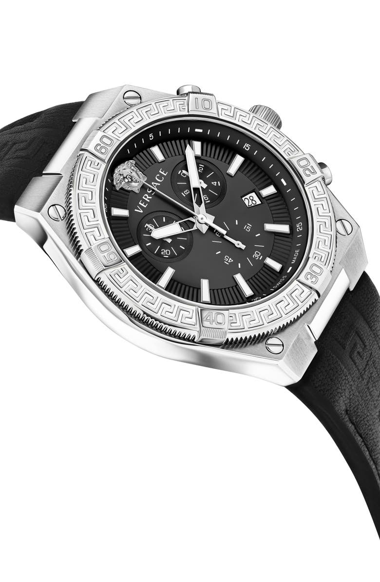 Versace V-Sporty Creca Leather Strap Watch, 46mm, Alternate, color, Stainless Steel