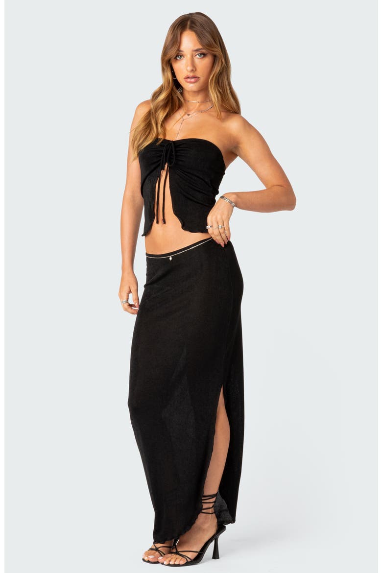 Milan Gathered Split Front Tube Top, Alternate, color, BLACK