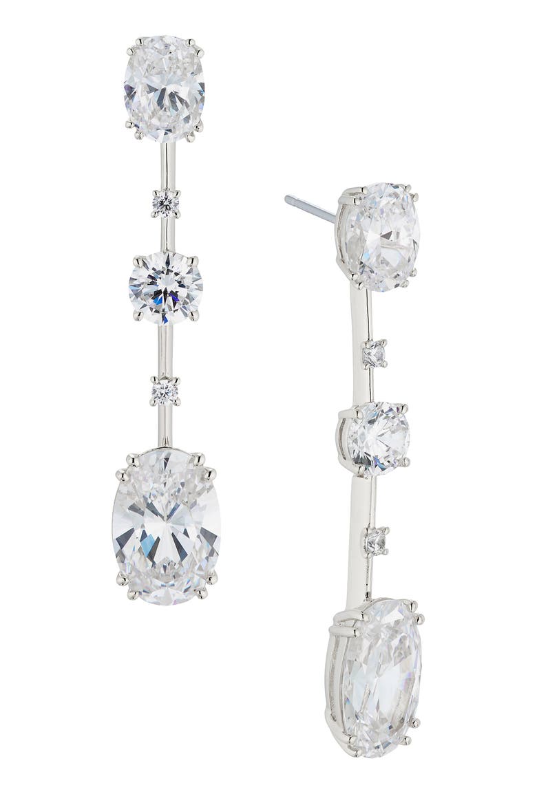 Evelyn Cubic Zirconia Drop Earrings, Main, color, RHODIUM