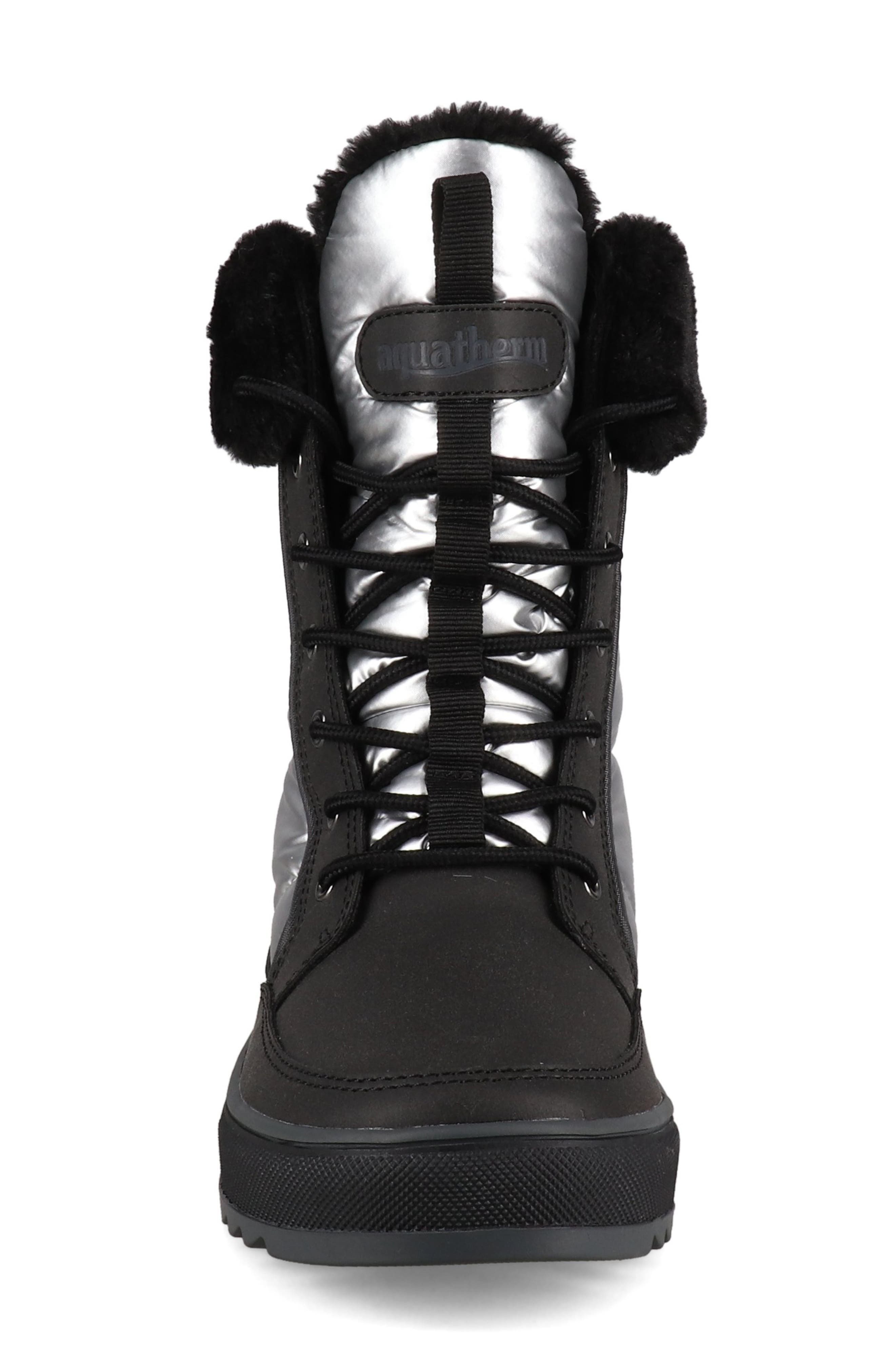 AQUATHERM BY SANTANA CANADA Minden Metallic Faux Fur Lined Lace-Up Boot, Alternate, color, Black / Silver