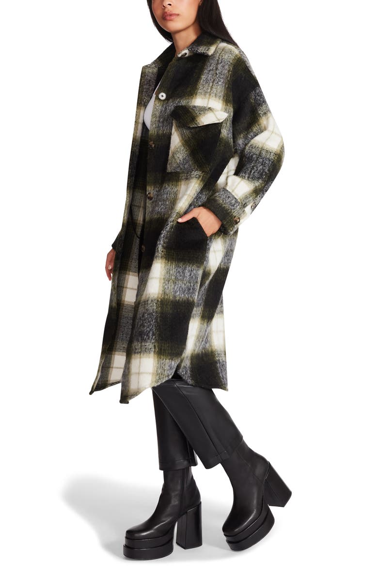 Chloe Plaid Longline Shacket, Alternate, color, OLIVE NIGHT