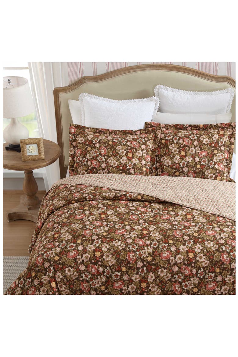 Cotton 3-Piece Comforter & Sham Quilt Set, Alternate, color, SMOKE BROWN