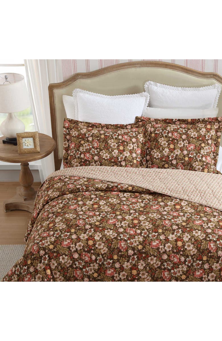 Laura Ashley Cotton 3-Piece Comforter & Sham Quilt Set, Alternate, color, Smoke Brown