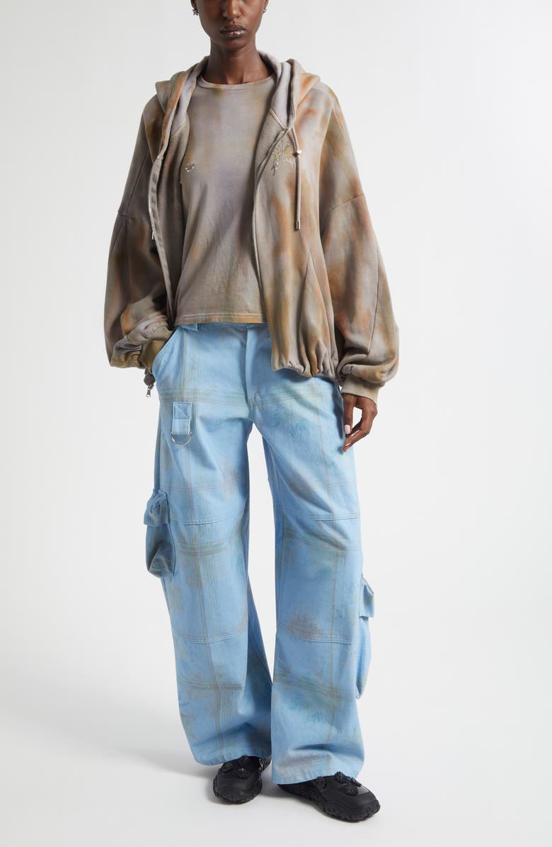 Collina Strada Lawn Floral Plaid Cargo Jeans, Alternate, color, Denim Picnic