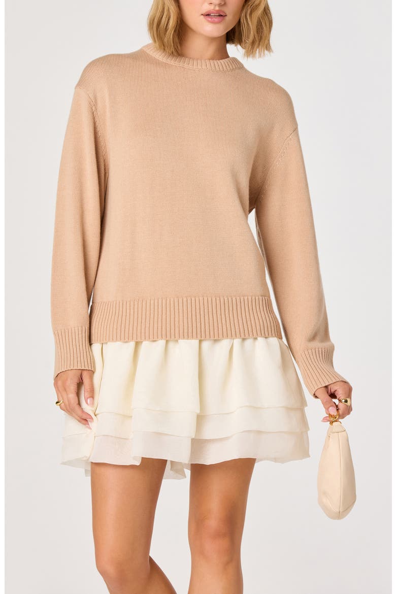 Kalyn Mixed Media Long Sleeve Minidress, Alternate, color, LIGHT TAUPE CREAM