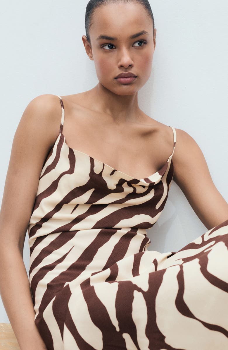 MANGO Zebra Print Slipdress, Alternate, color, Brown