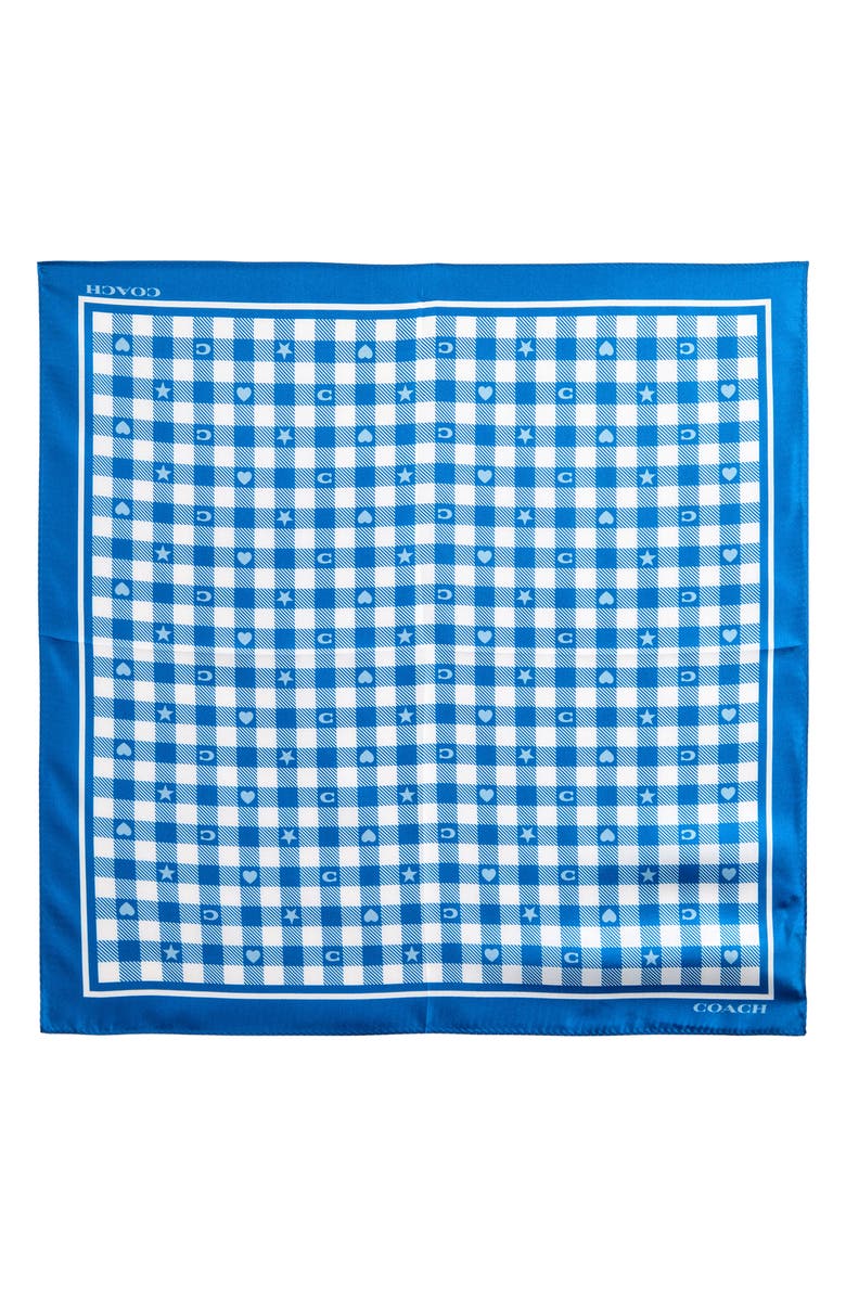 COACH Gingham Play Silk Scarf, Alternate, color, Pacific Blue