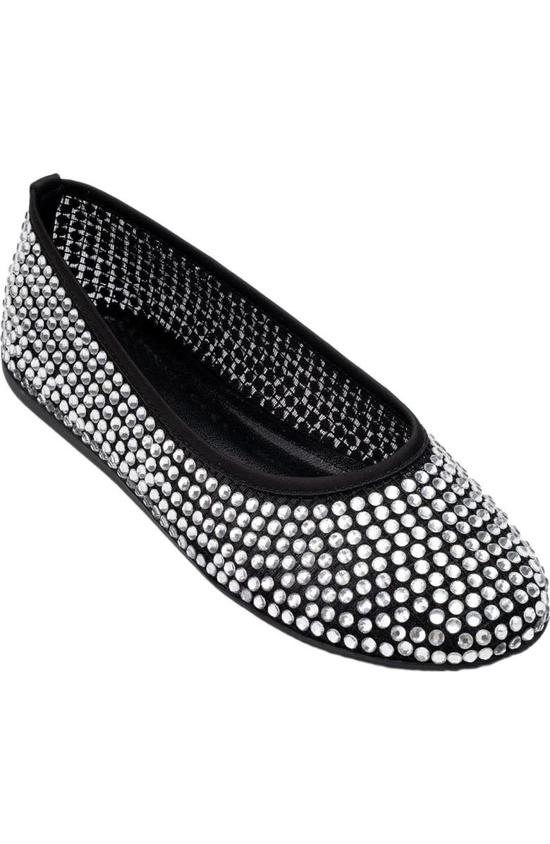 Prologue Shoes Runway Mesh Embellished Ballet Flat, Alternate, color, Black Faux Leather