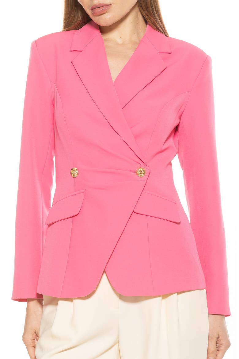 Tansy Drape Double Breasted Blazer, Main, color, HOT PINK