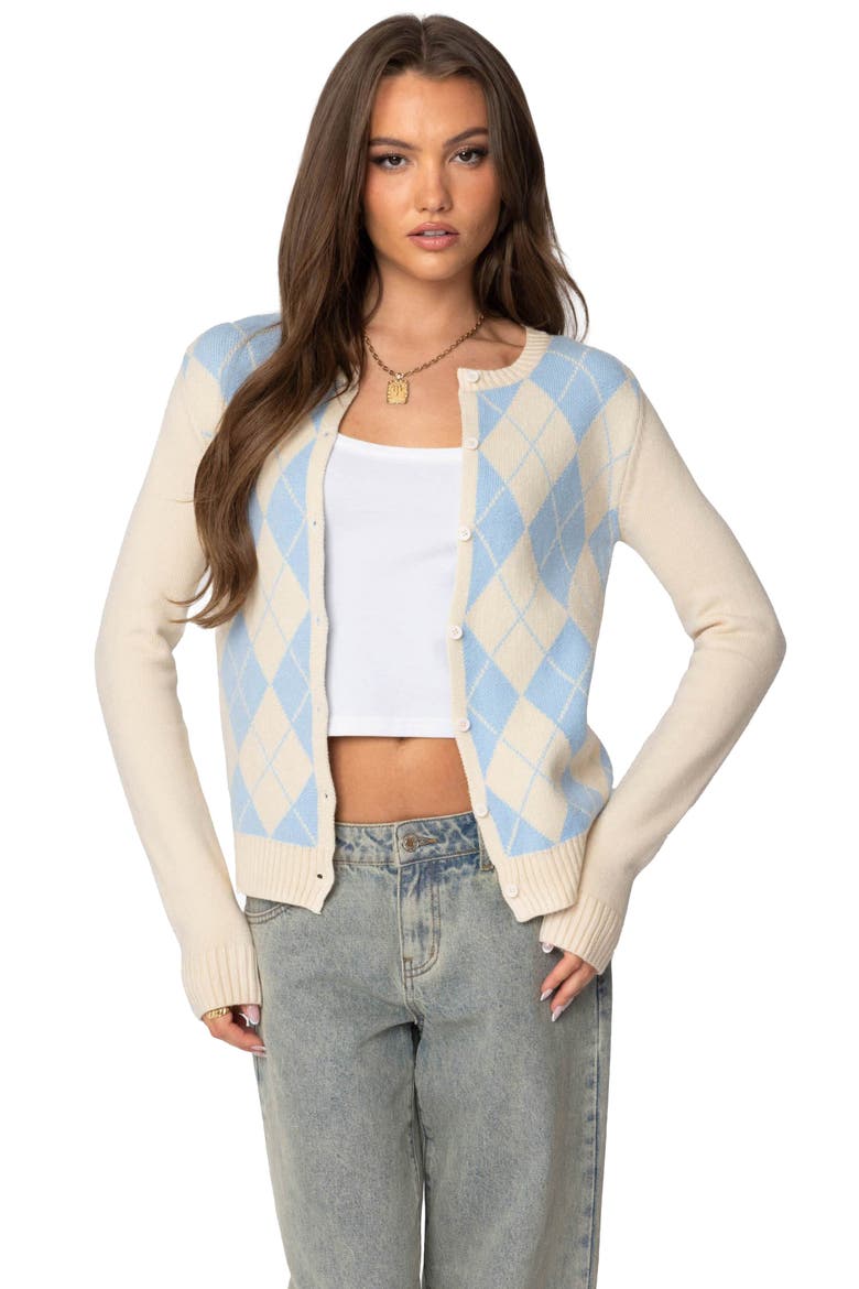 Maybelle Argyle Cardigan, Alternate, color, CREAM AND BLUE