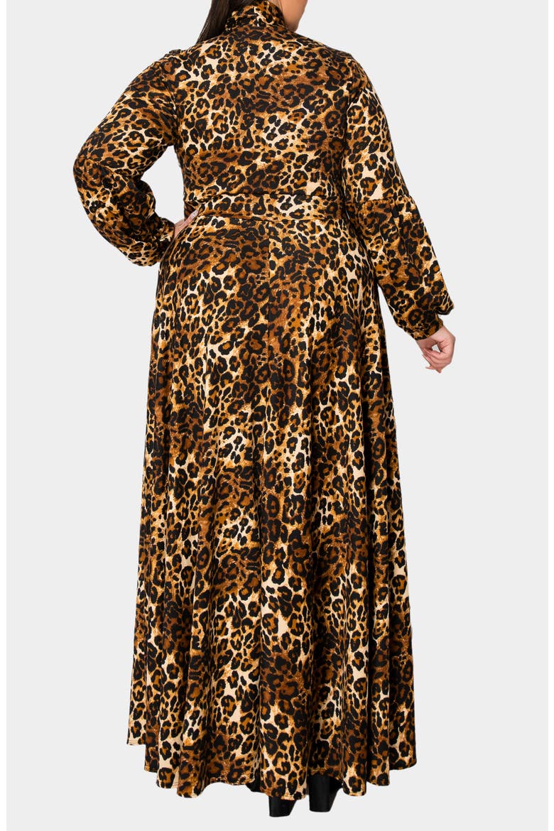 Luciana Leopard Print Tie Neck Long Sleeve Maxi Dress, Alternate, color, TAUPE
