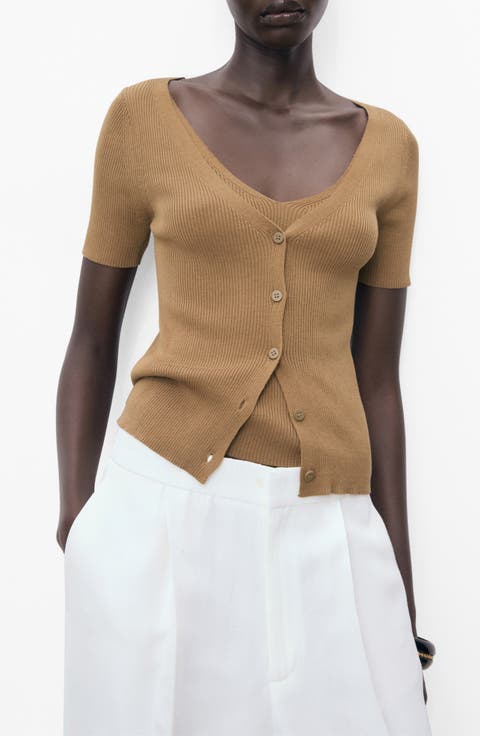 Rib Short Sleeve Cardigan