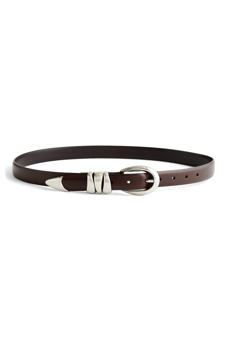 Triple Metal Keeper Leather Belt, Main, color, DARK CAROB