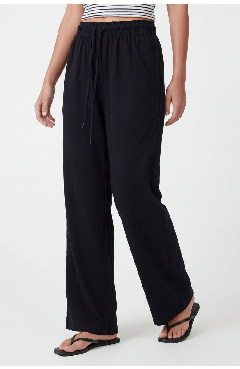 Solomon & Sage Cotton Wide Leg Drawstring Trousers, Alternate, color, Black
