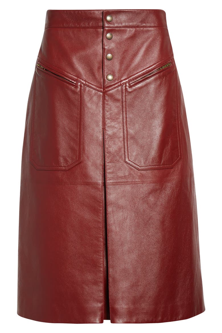 Inverted Pleat Lambskin Leather Skirt, Alternate, color, DARK RUBY