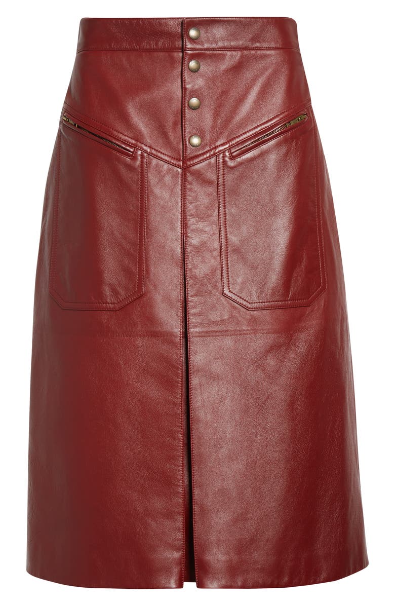 Chloé Inverted Pleat Lambskin Leather Skirt, Alternate, color, Dark Ruby