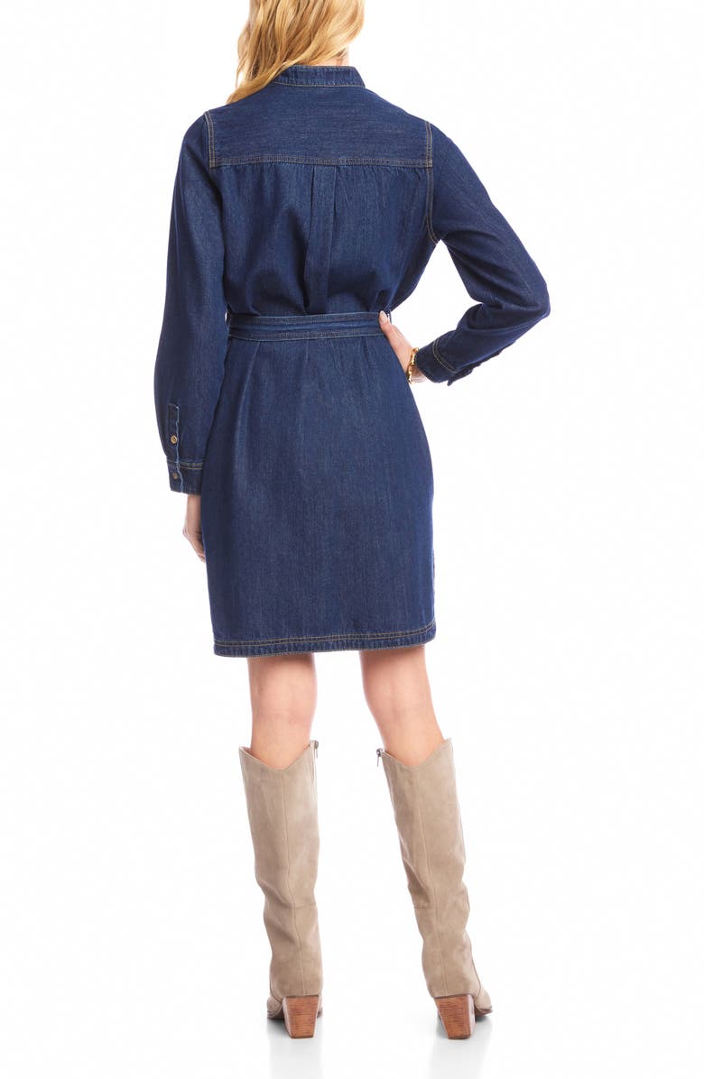 Karen Kane Belted Long Sleeve Denim Shirtdress, Alternate, color, Indigo