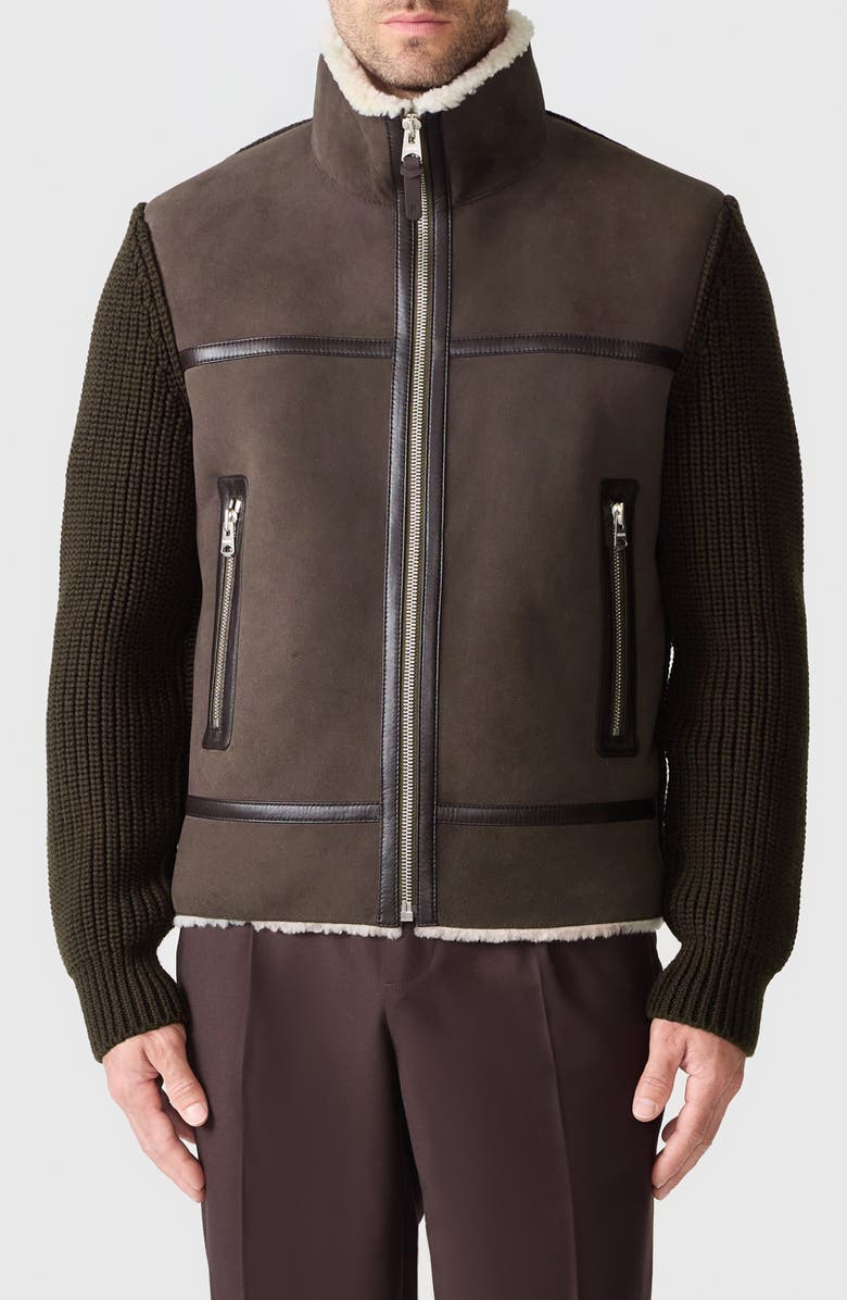 Mackage Jonathan Mixed Media Merino Wool & Shearling Jacket, Main, color, Coffee-Natural