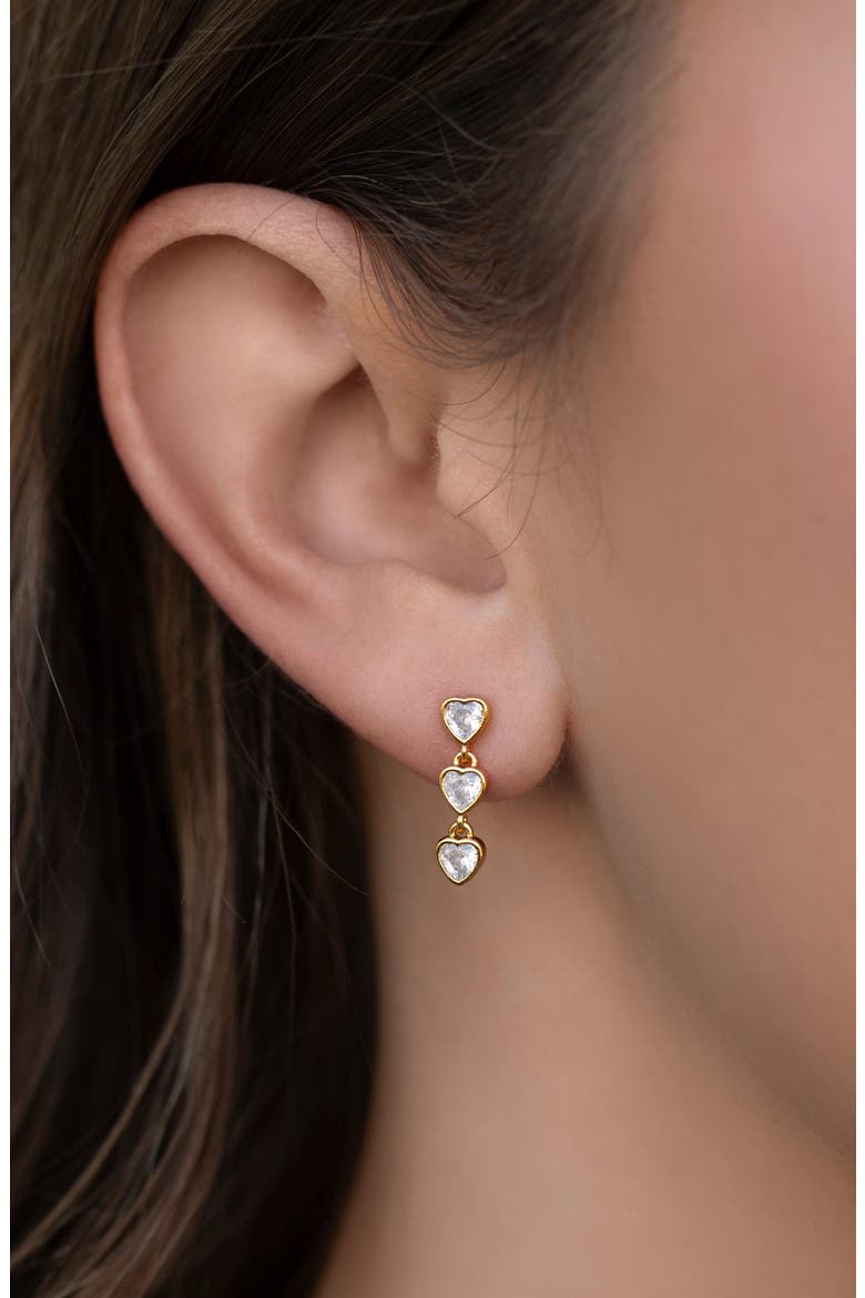 Falling Hearts Cubic Zirconia Dangle Earrings, Alternate, color, GOLD