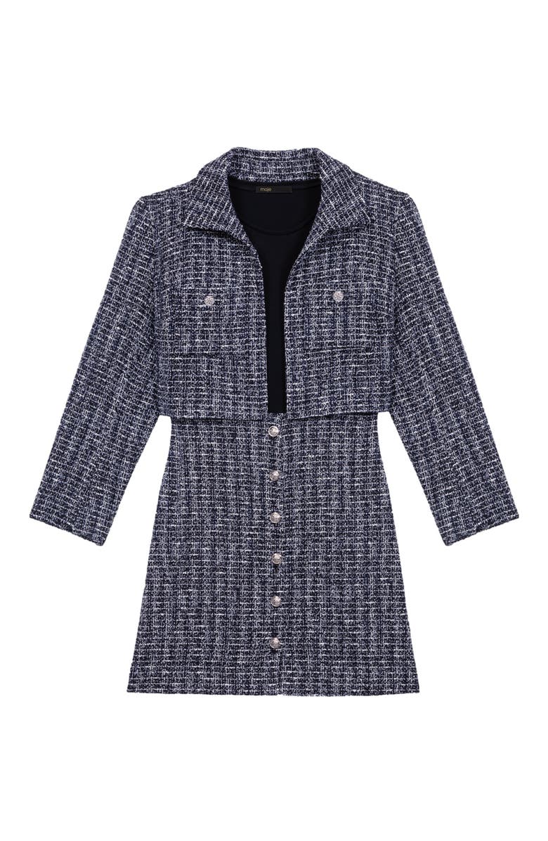maje 2-in-1 tweed dress, Alternate, color, 