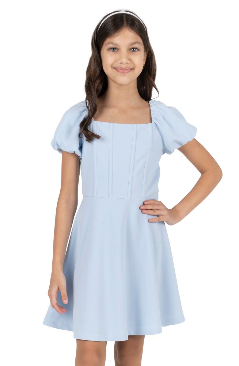 Rare Editions Kids' Puff Sleeve Scuba Crepe Party Dress, Alternate, color, Blue