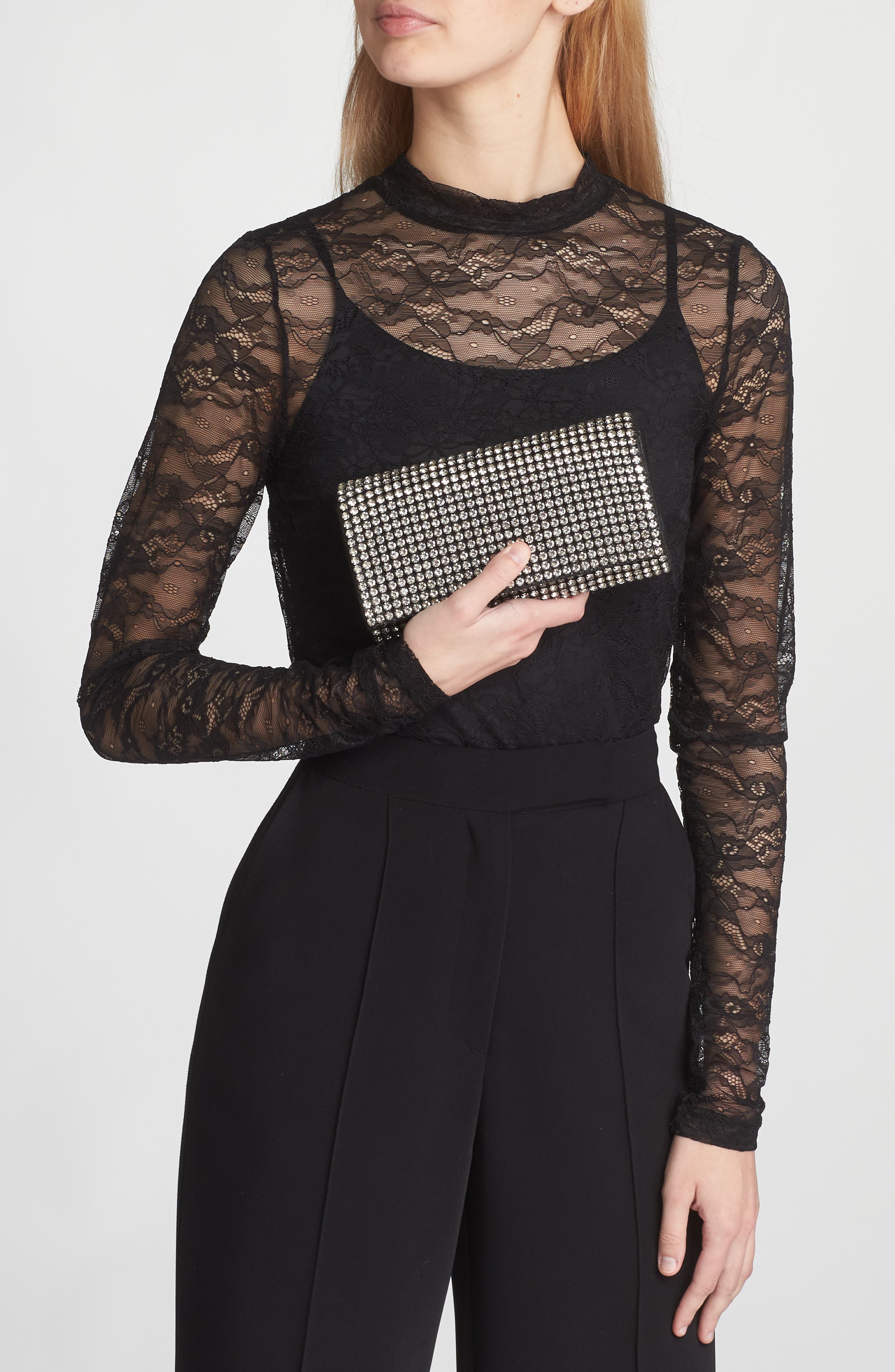 Olga Berg Mariana Crystal Clutch, Alternate, color, Black