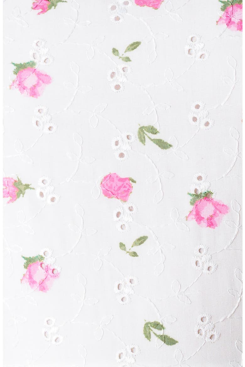 Floral Embroidered Eyelet Cotton Blend Fit & Flare Dress, Alternate, color, WHITE/ PINK