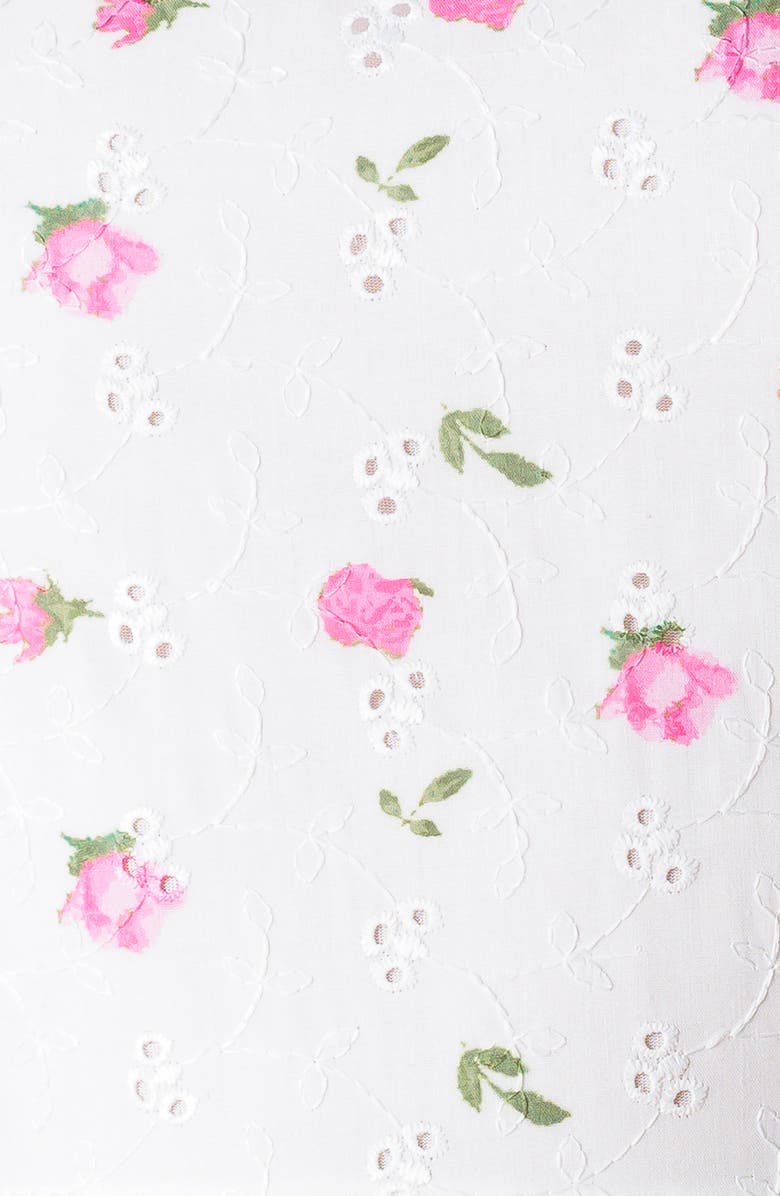 FLYING TOMATO Floral Embroidered Eyelet Cotton Blend Fit & Flare Dress, Alternate, color, White/ Pink