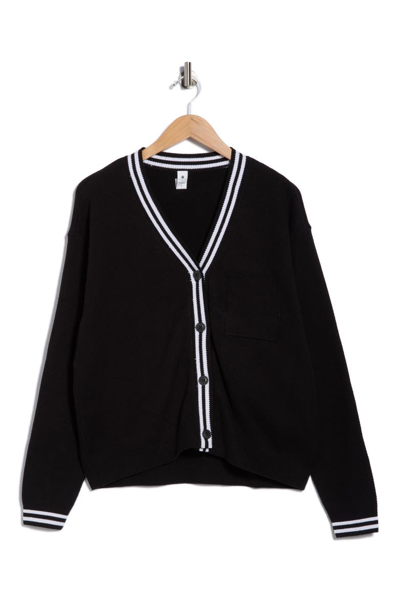 Fair Game Button Front Cotton Cardigan, Alternate, color, BLACK/ WHITE