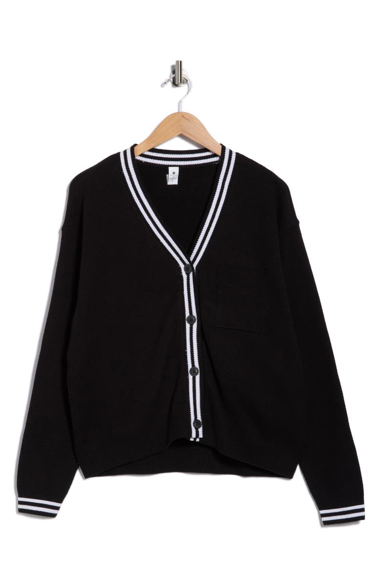 YOGALICIOUS Fair Game Button Front Cotton Cardigan, Alternate, color, Black/ White