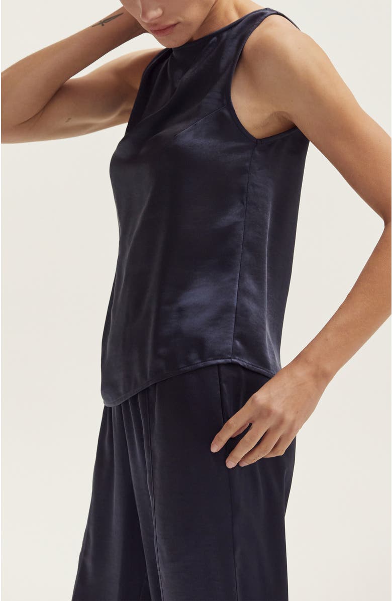 CRESCENT Crushed Satin Tank Top, Alternate, color, Midnight Blue