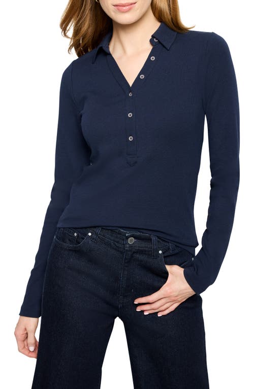 Nic + Zoe Nic+zoe Perfect Knit Rib Long Sleeve Polo In Blue