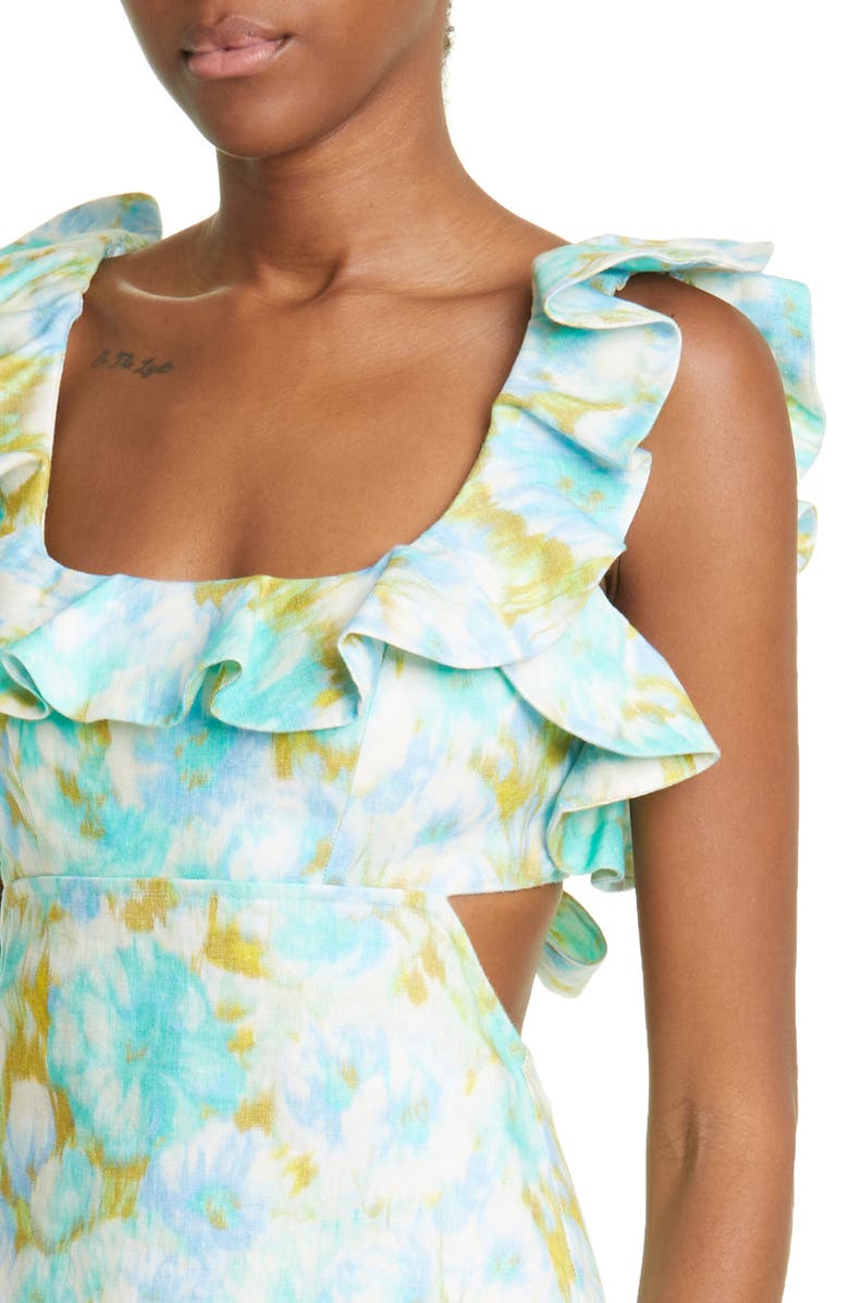 Zimmermann High Tide Frilled Linen Midi Dress, Alternate, color, 