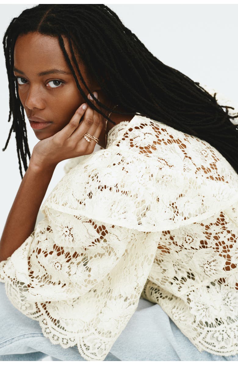 H&M Flounce-trimmed lace blouse, Alternate, color,
